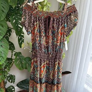 XOXO Brown Smocked Waist Dress